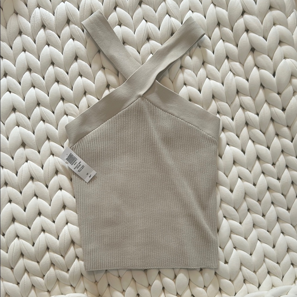 Babaton Beige Ribbed Cross-Strap Top